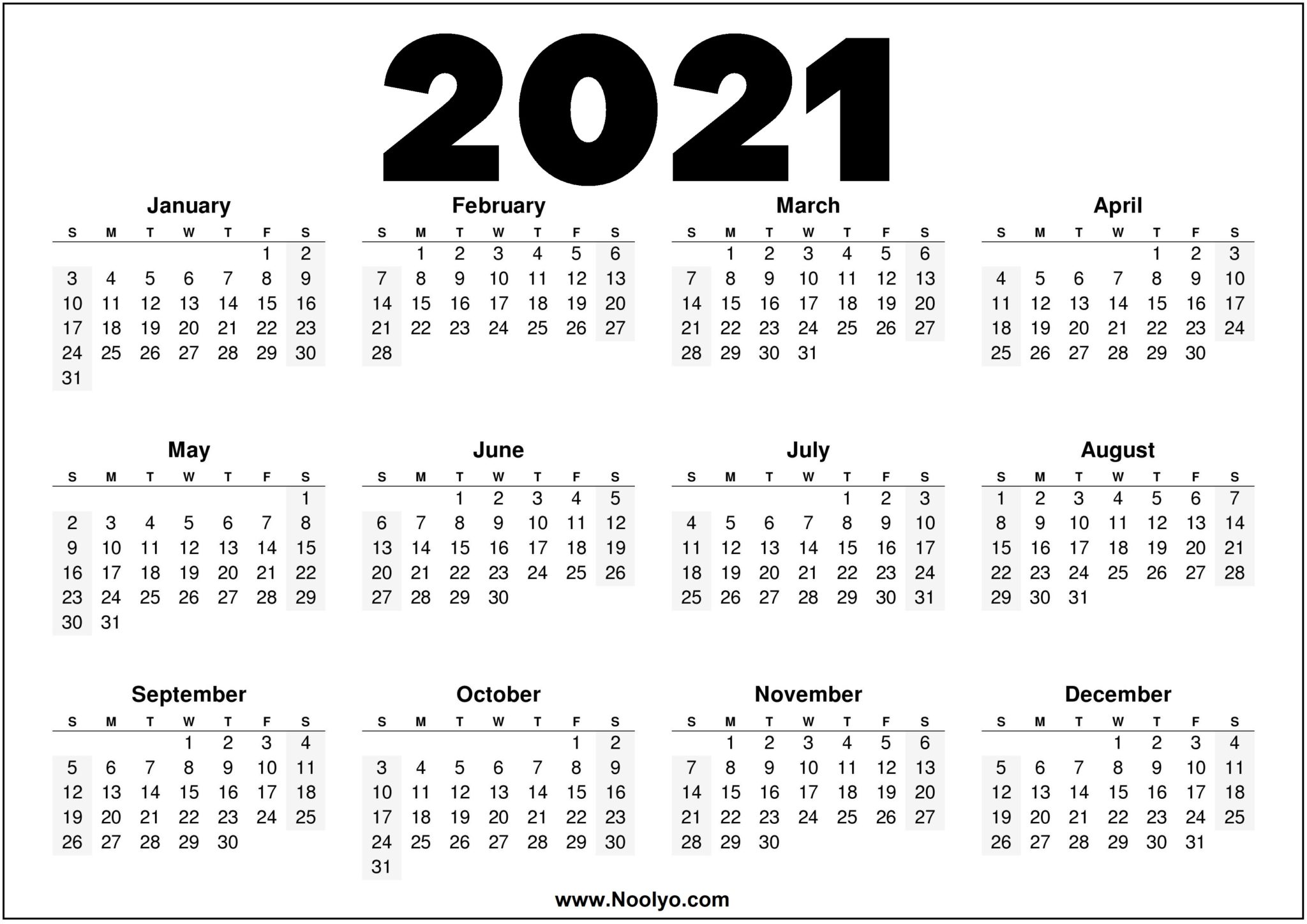 2021 Year Printable Calendar Red Black And White 7083