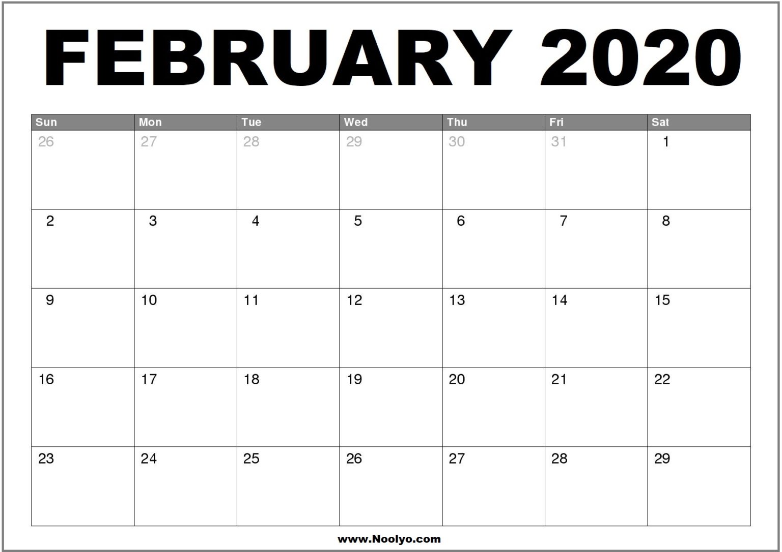 2023 February Printable Calendar - Noolyo.com Calendars Printable