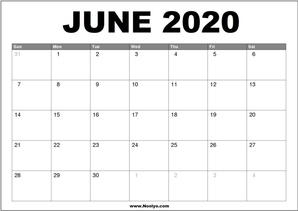 June 2020 Calendar Printable – Free Download – Noolyo.com