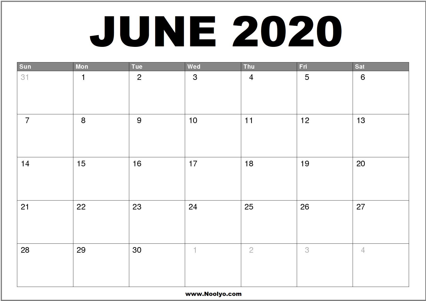 June 2020 Calendar Printable Free Download