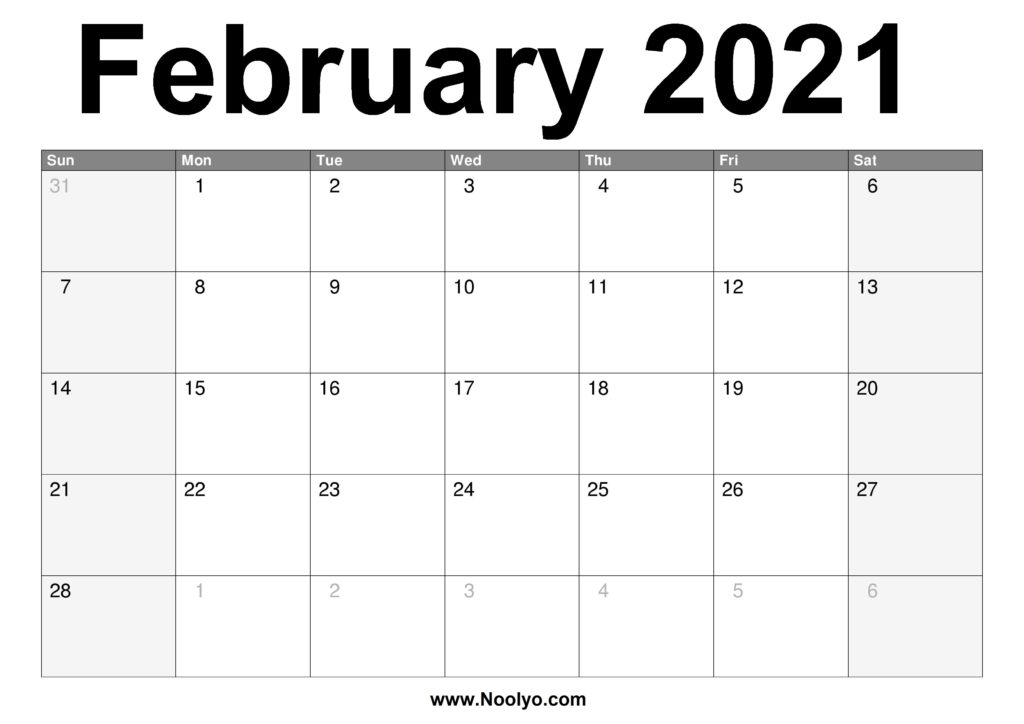 February 2021 Calendar Printable - Free Download - Noolyo.com