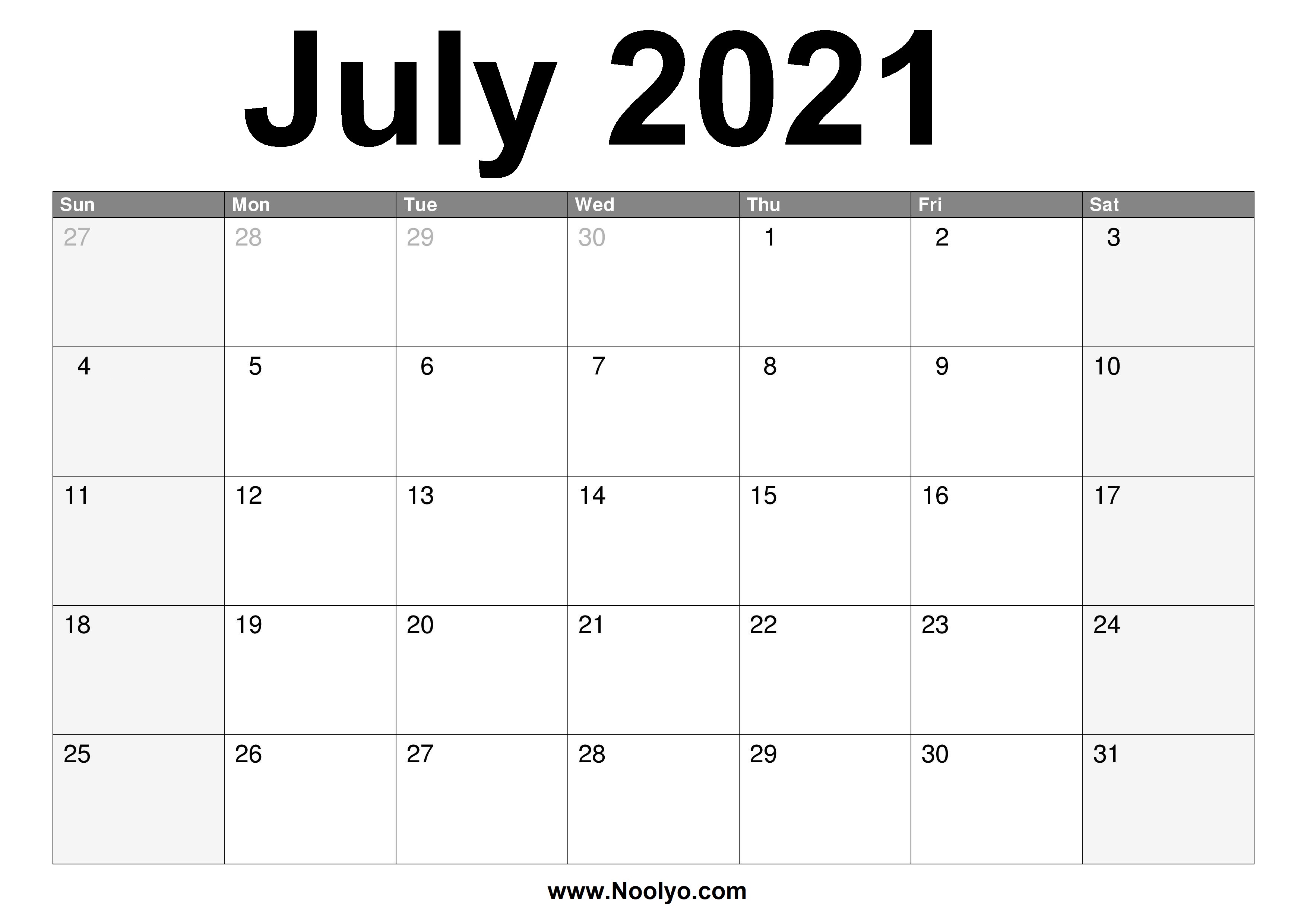 Calendar Month Of July 2021 Printable March