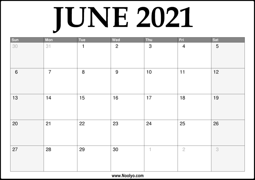 2021 June Calendar Printable Download Free Noolyo