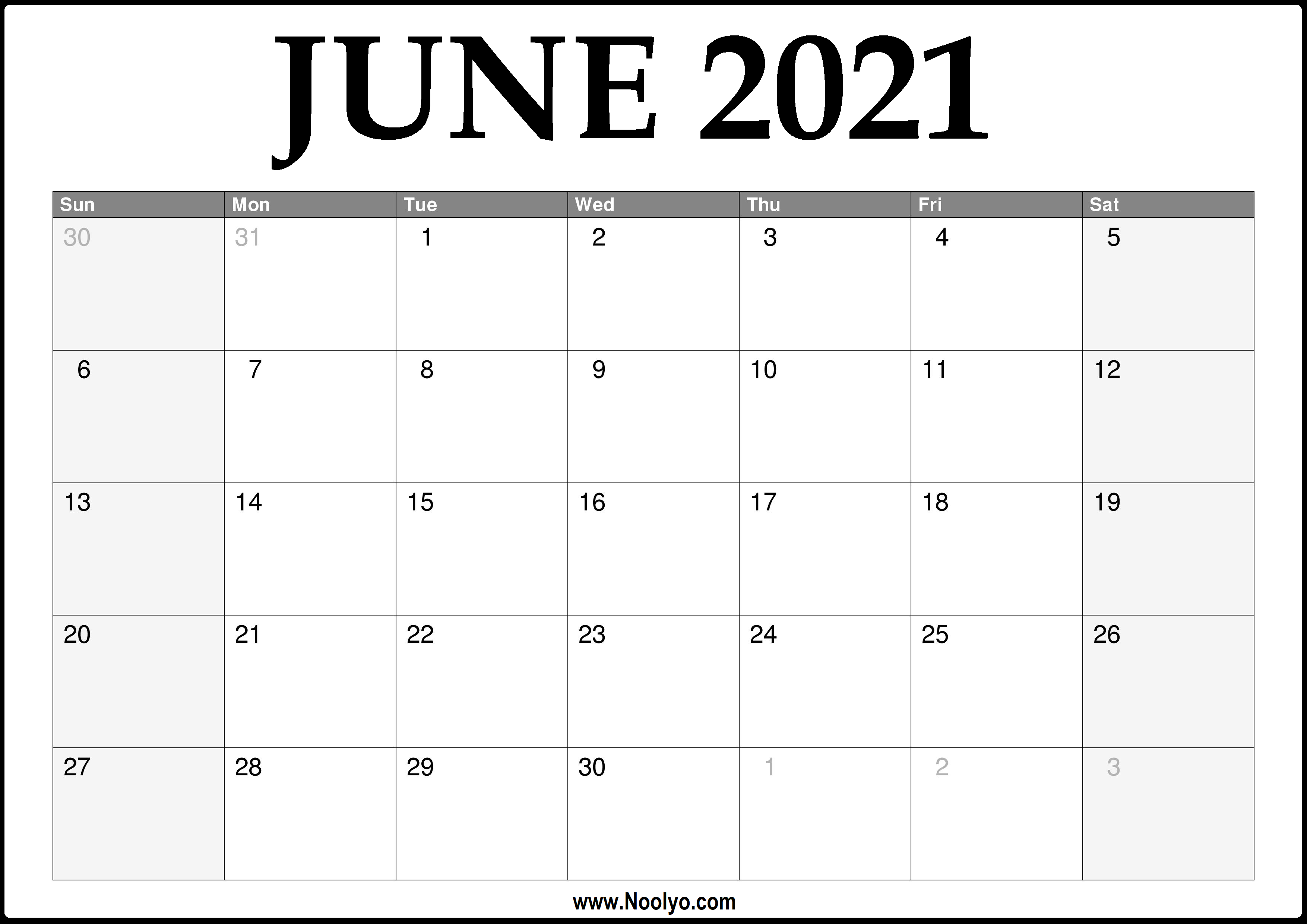 2021 June Calendar Printable Download Free Noolyo Com