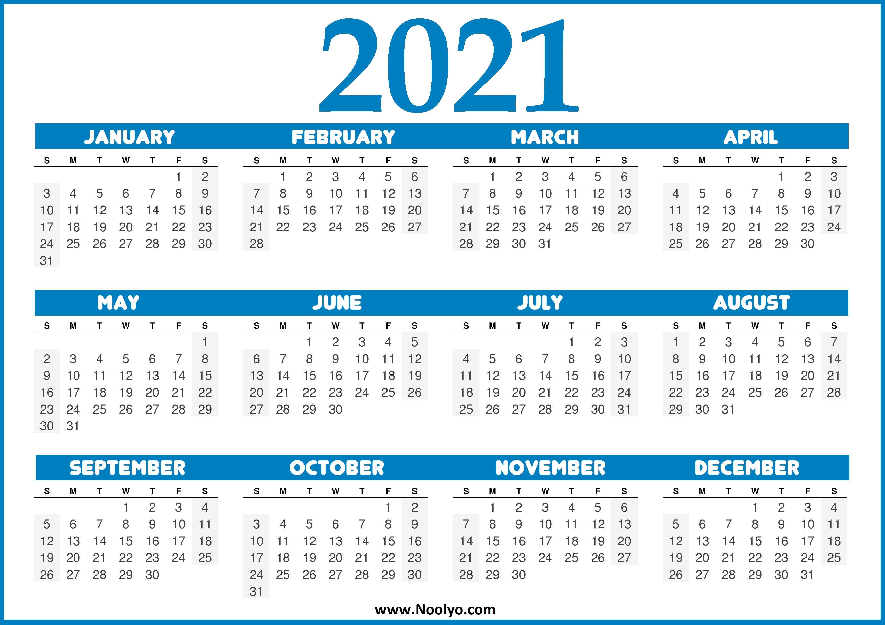 US Calendar 2021 - United States 2021 Calendar - Noolyo.com