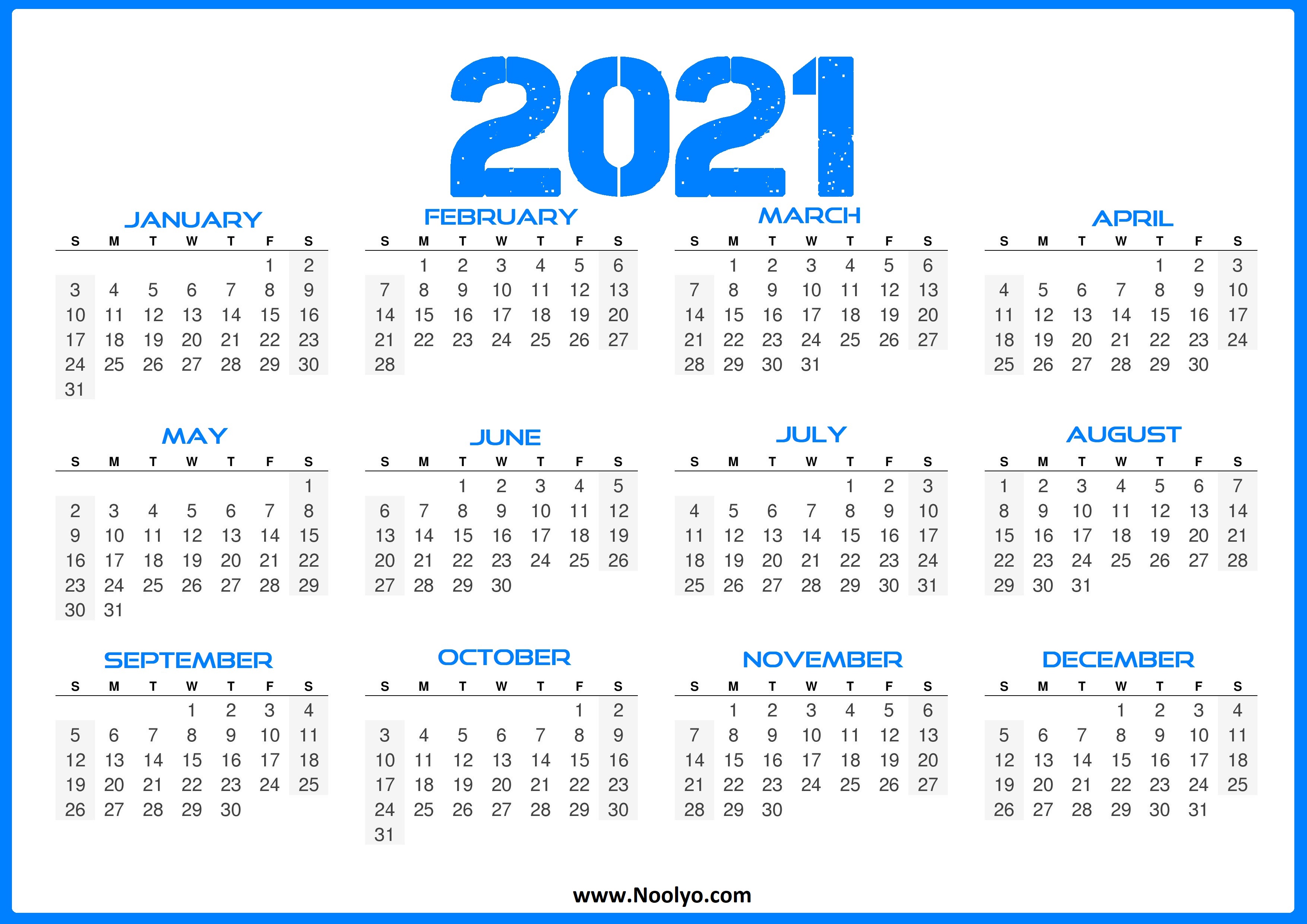 Printable 2021 Yearly Calendar With Holidays Template Business Format 0338