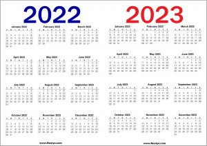 2022 and 2023 Calendar Printable Free - Noolyo.com