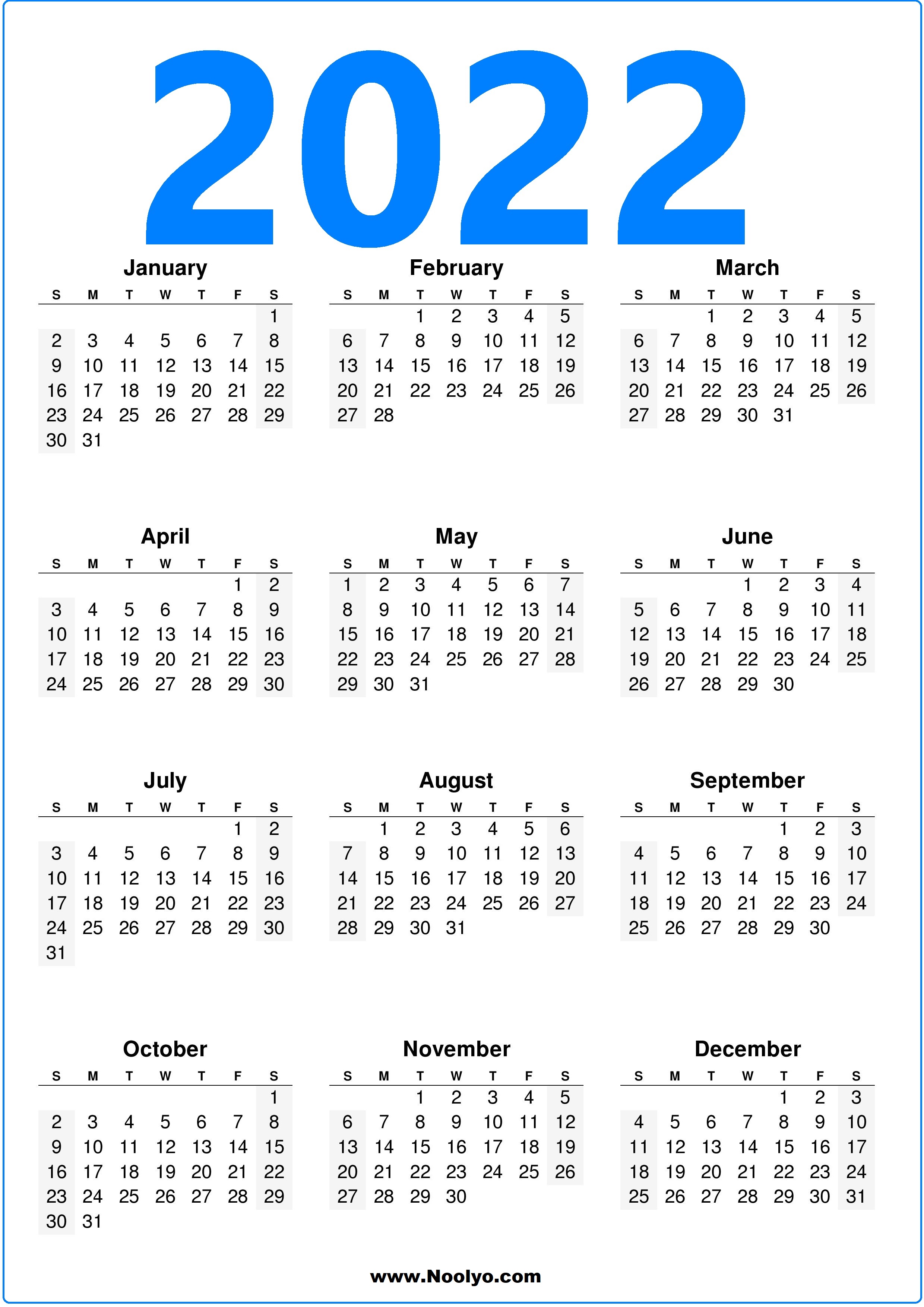 Free Printable Calendar 2022 Vertical - Printable World Holiday