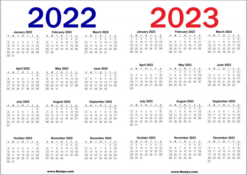 2022 and 2023 Calendar Printable Free