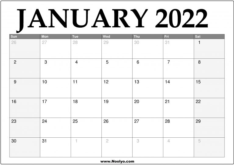 2022 january calendar printable download free noolyocom