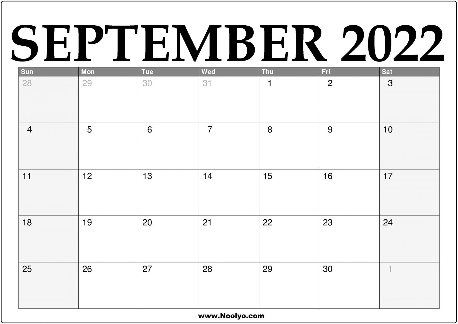 September Printable Monthly Calendar 2022 Printable World Holiday