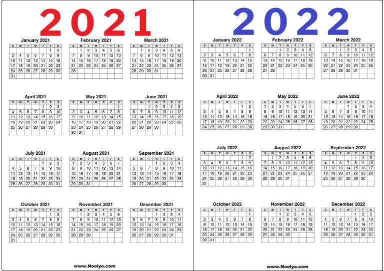 2 year calendar 2021 and 2022 printable free noolyocom