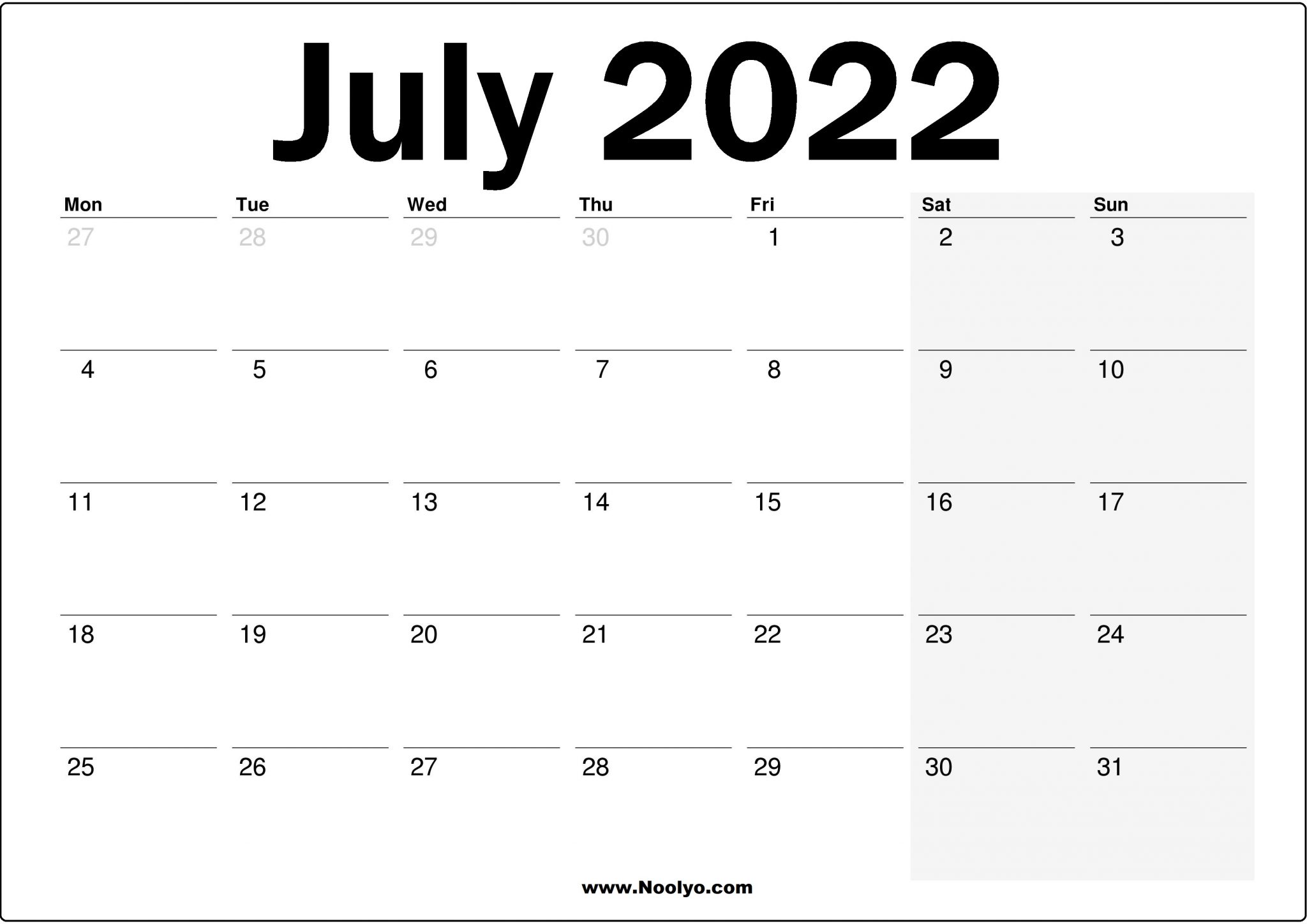 July 2022 UK Calendar Printable – Noolyo.com