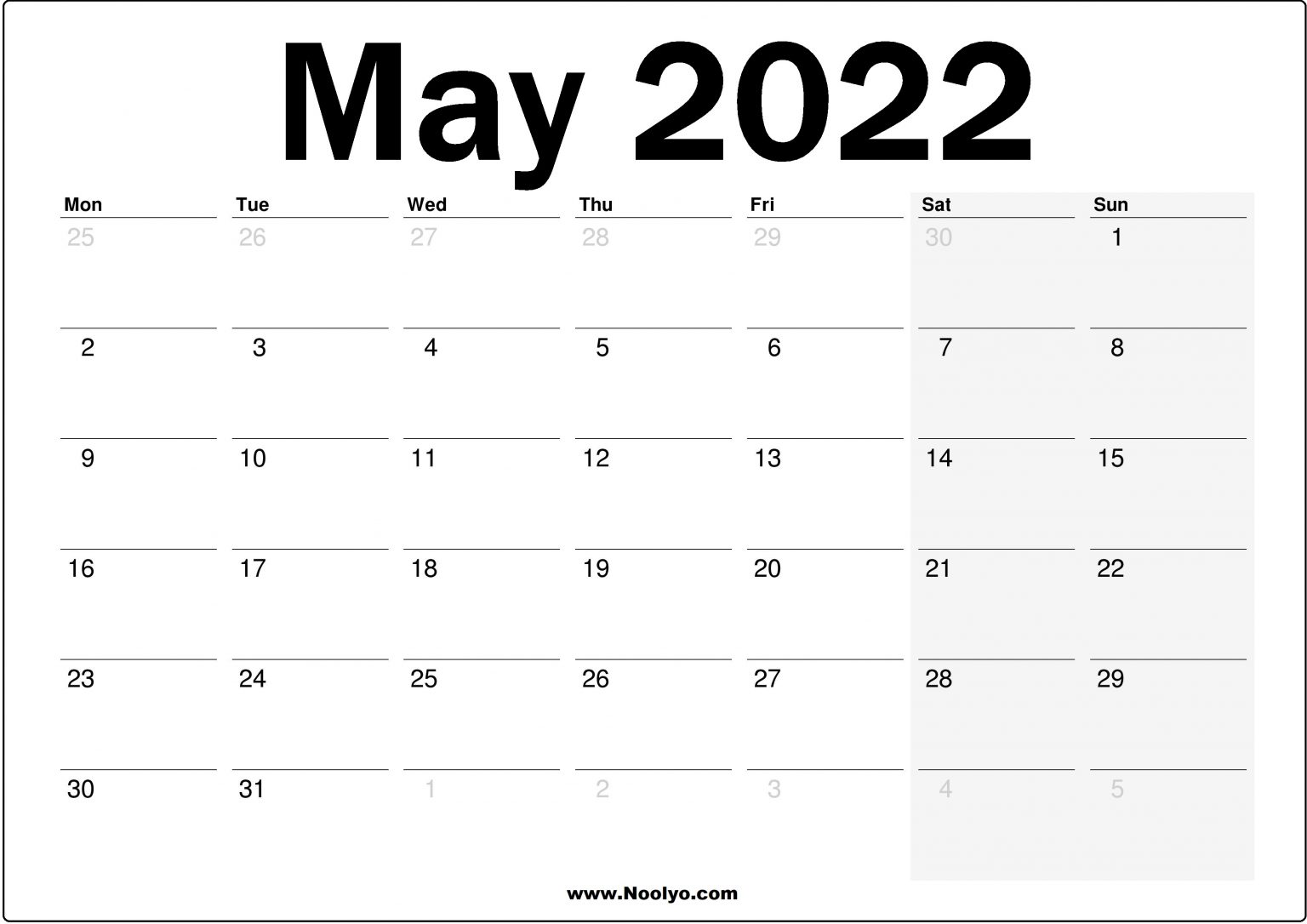 May 2022 UK Calendar Printable Free - Noolyo.com