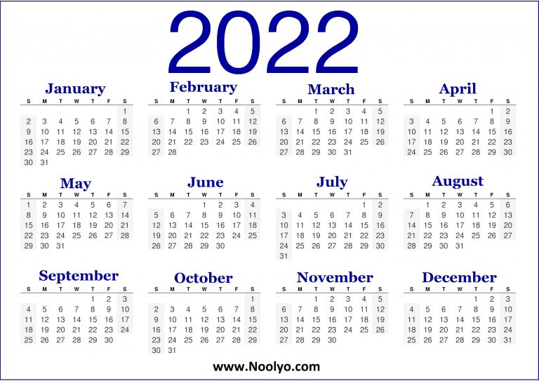 Calendar Printable 2022 A4 Paper Size Blue – Noolyo.com