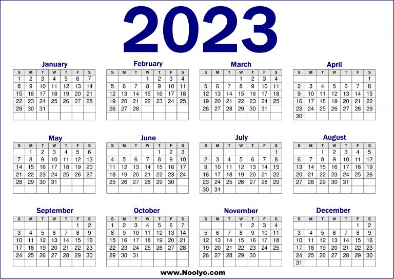 2023 Yearly Calendar Printable One Page Noolyo Calendars Printable