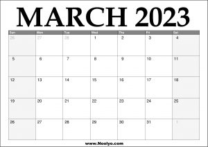 2023 March Calendar Printable - Noolyo.com