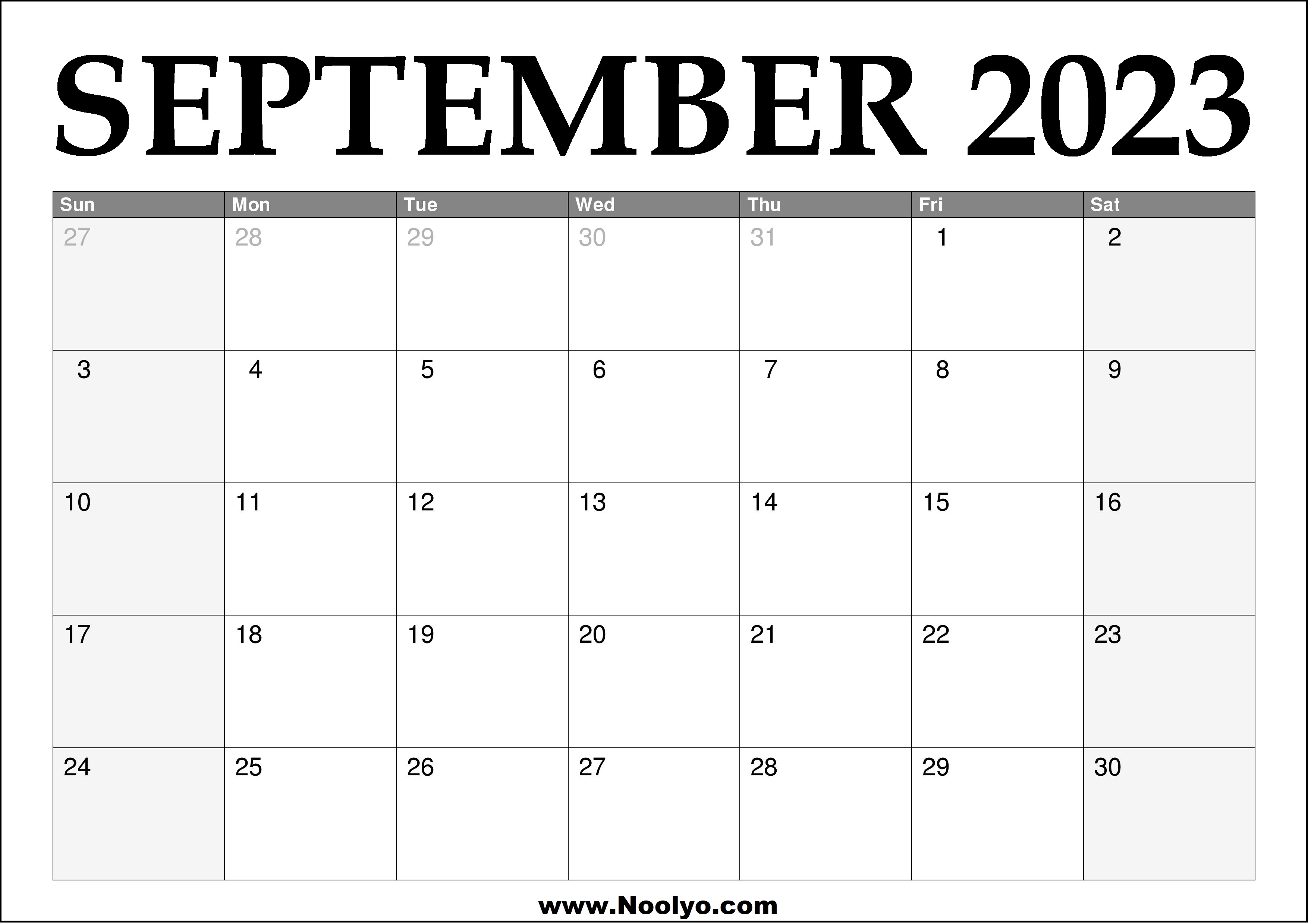 2023 September Calendar Printable Noolyo