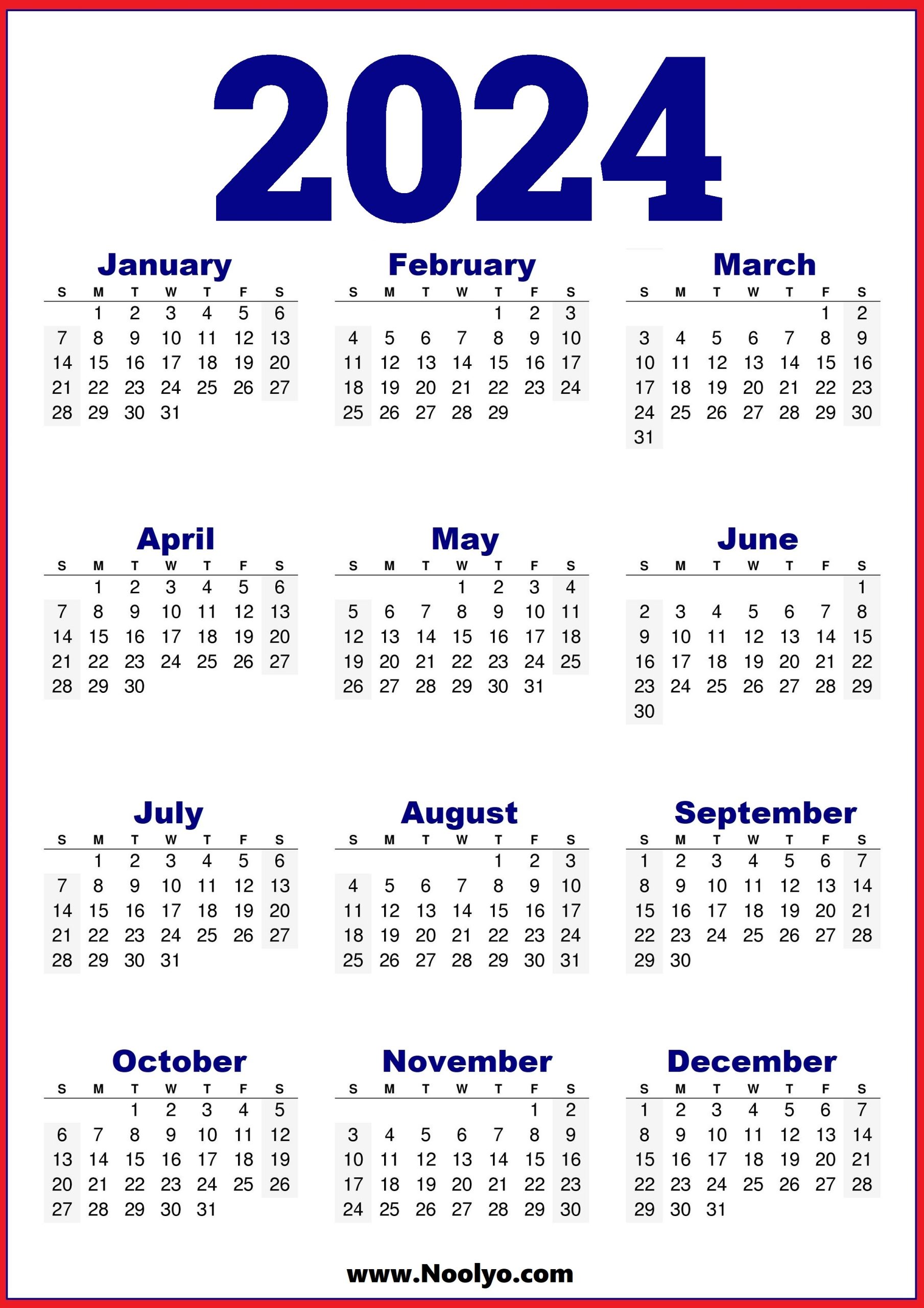 2024 Printable US Calendar Noolyo