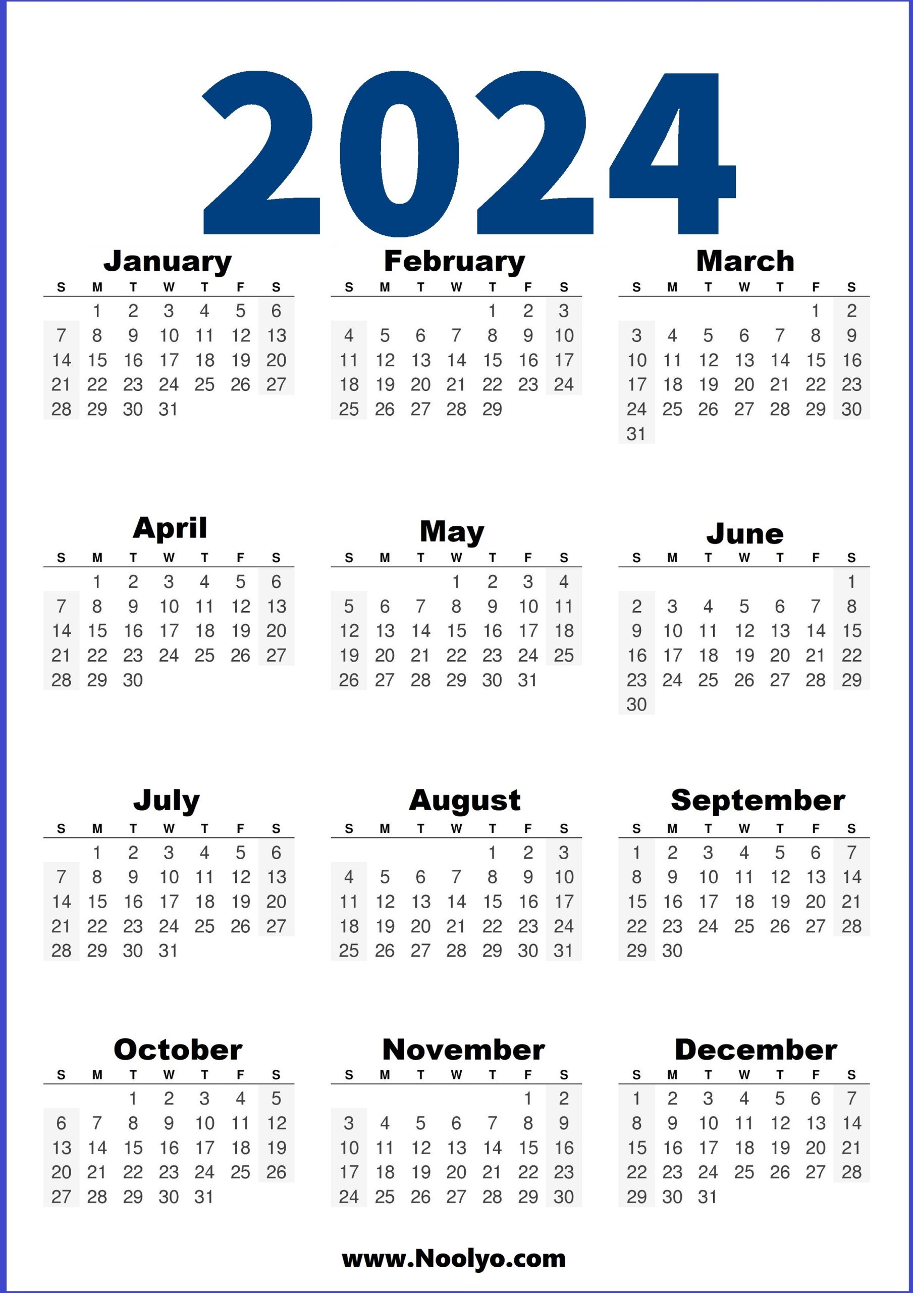 2024 US Calendar Printable – Noolyo.com